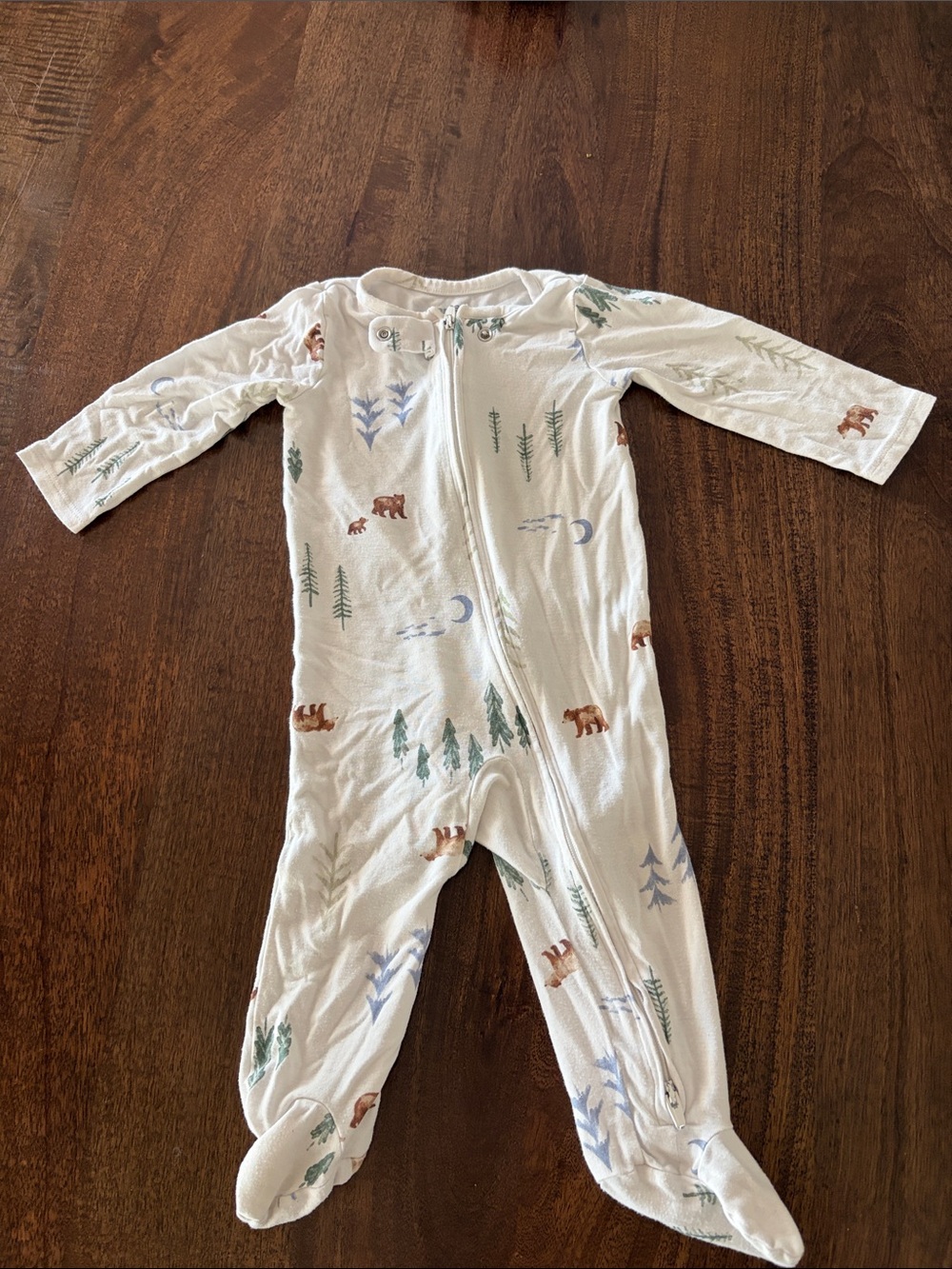 Carter's White Footed One-Piece with Brown Bear & Green Tree Print